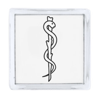 Rod of Asclepius Silver Finish Lapel Pin