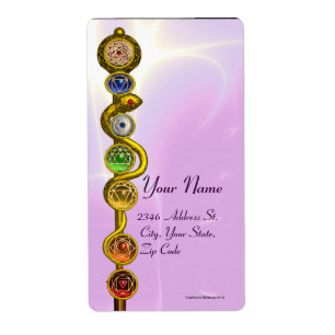 ROD OF ASCLEPIUS WITH 7 CHAKRAS ,SPIRITUAL ENERGY LABEL