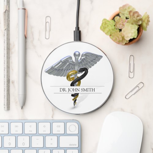 Rod of Silver Caduceus Black Gold Medical Wireless Charger
