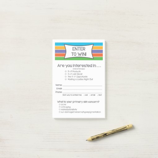 Rodan + Fields Inspired Enter to Win Post It Note | Zazzle