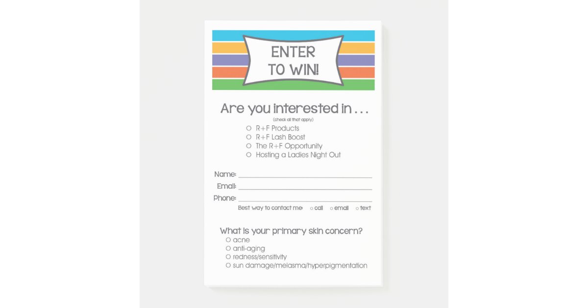 Rodan + Fields Inspired Enter to Win Post It Note | Zazzle