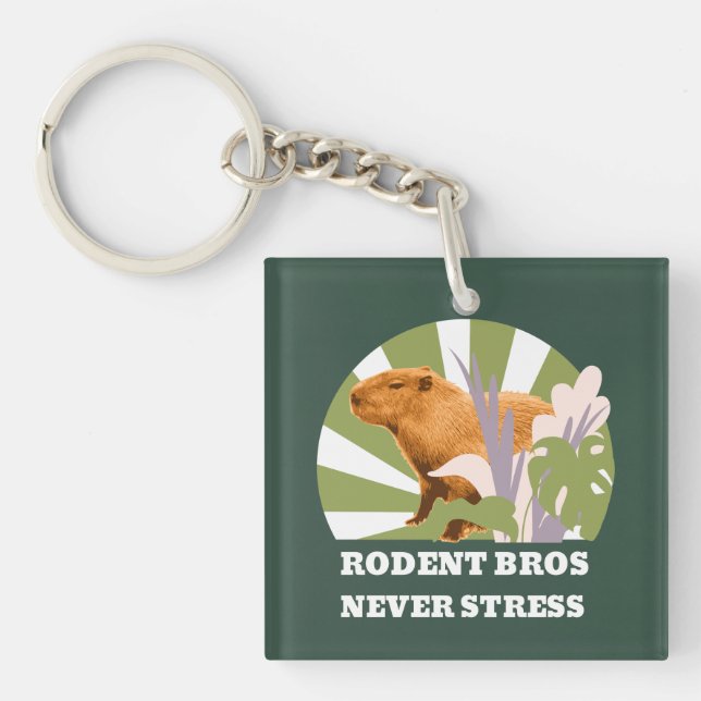 Rodent Bros Never Stress Funny Capybara Keychain (Front)