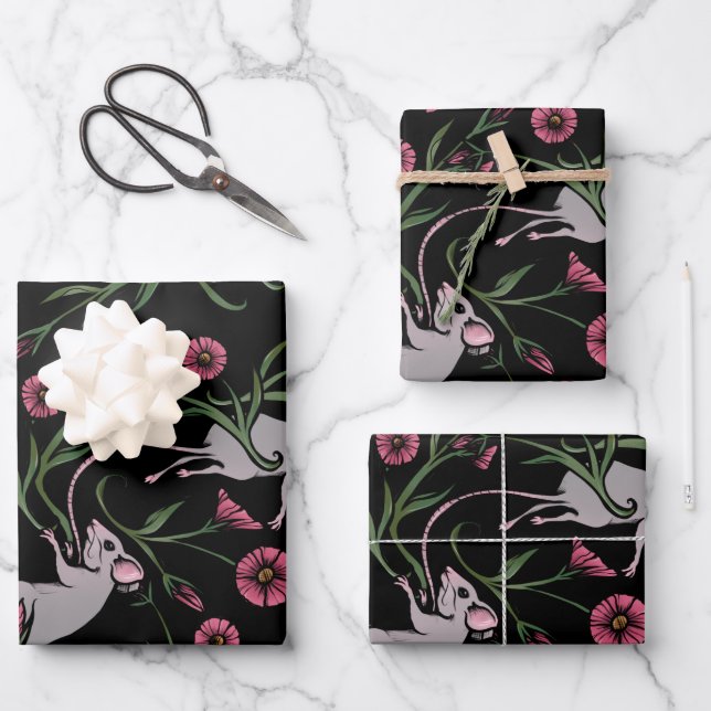 Rodent Floral Wrapping Paper Sheets (Front)
