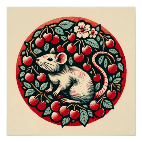 Rodent Fruit Cherry Rat Art Rats Cherries          Poster