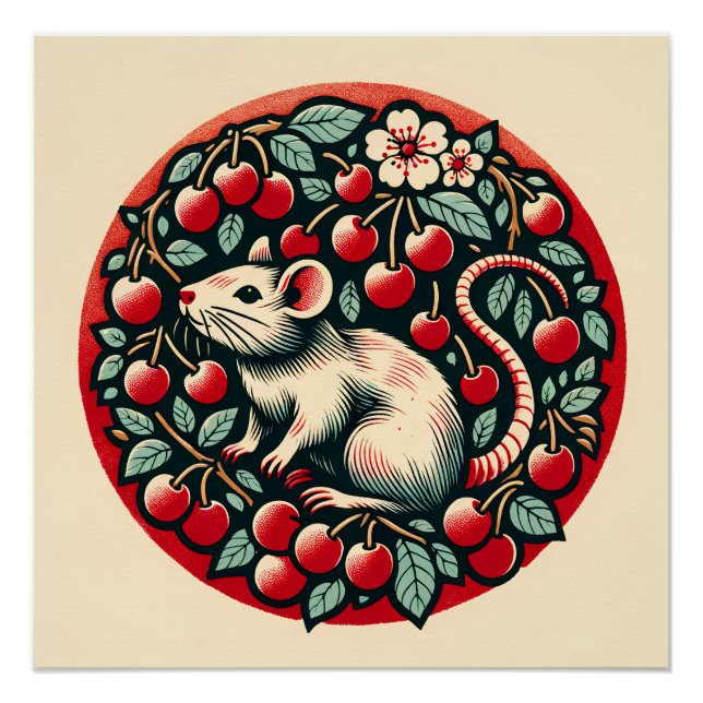 Rodent Fruit Cherry Rat Art Rats Cherries          Poster (Front)