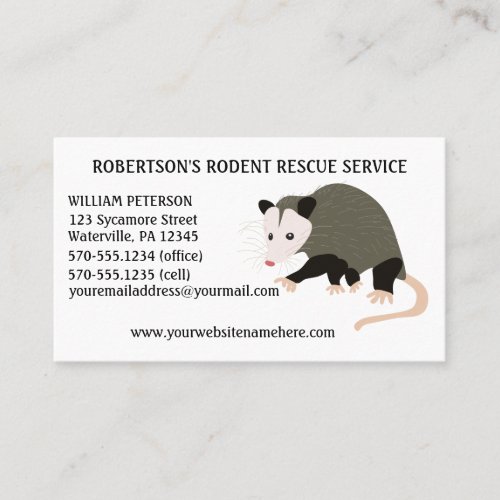 Rodent Removal Possum Illustration Business Card