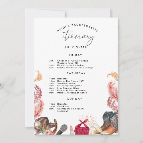 Rodeo Bachelorette Invitation Itinerary in Pink