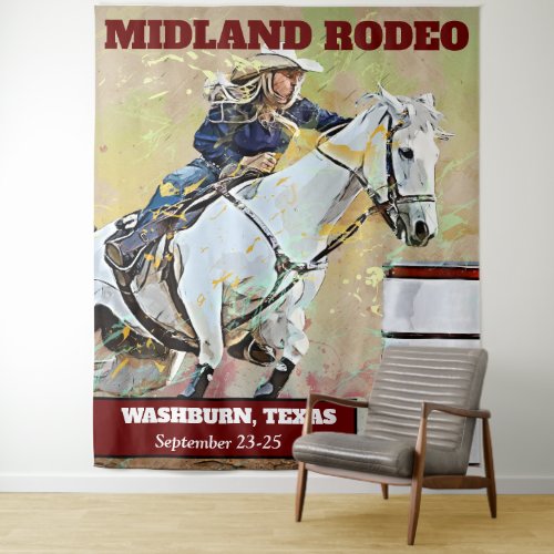 Rodeo barrel racing hanging tapestry
