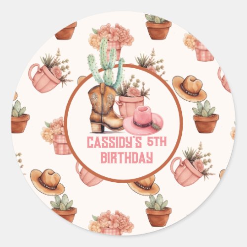 Rodeo Birthday theme Party Wildwest Western Classic Round Sticker