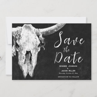 Rodeo Black And White Bull Skull Save The Date Announcement