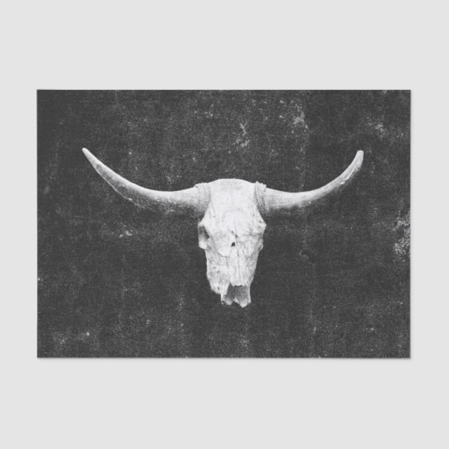 Rodeo Black And White Rustic Western Bull Skull Tissue Paper (Front)