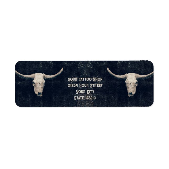 Rodeo Black Rustic Western Tattoo Shop Bull Skull Label (Front)