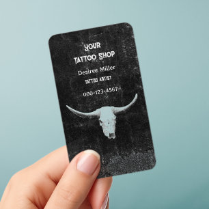 Rodeo Black White Western Tattoo Shop Bull Skull Clear Business Cards