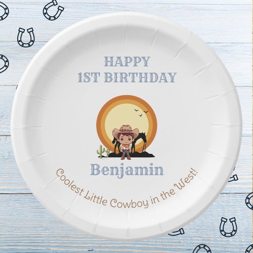 Rodeo Blue Wild West Cowboy 1st Birthday Party Paper Plates