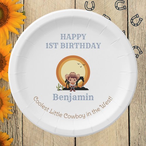 Rodeo Blue Wild West Cowboy 1st Birthday Party Paper Plates