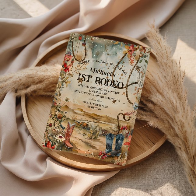 Rodeo Boots & Cactus 1st Birthday Invitation (Creator Uploaded)