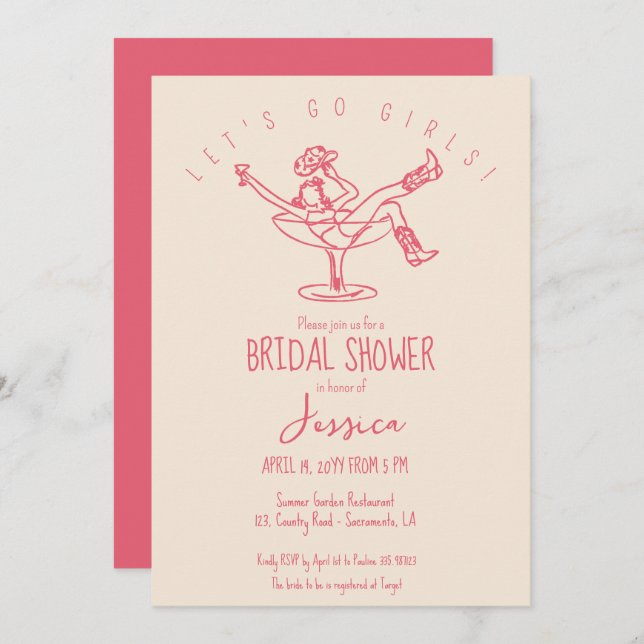 RODEO Bridal Shower Funky hand drawn Invitation (Front/Back)
