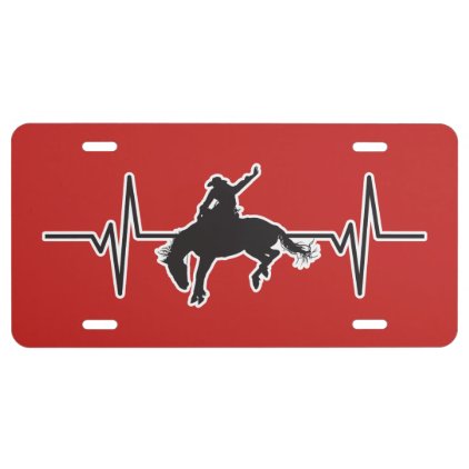 Rodeo Bronc Rider - Heartbeat Pulse Graphic License Plate