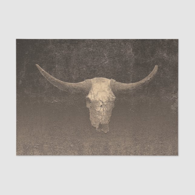Rodeo Brown Art Texture Rustic Bull Skull Tissue Paper (Front)