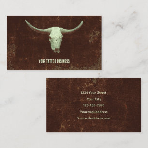 Rodeo Brown Western Rustic Tattoo Shop Bull Skull Business Card