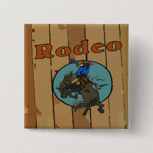 Rodeo Bucking Horse Wood Sign Pinback Button