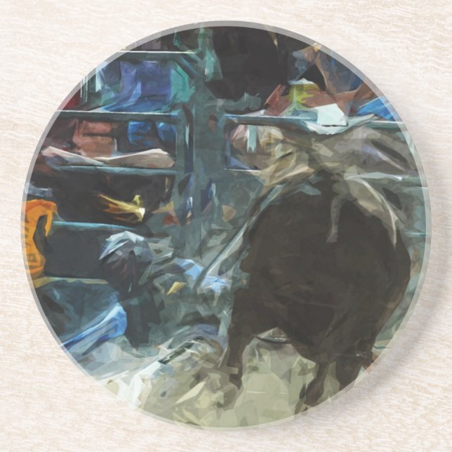 Rodeo Bull Ride Ending Abstract Impressionism Drink Coaster (Front)