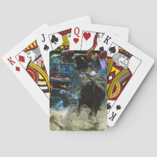 Rodeo Bull Ride Ending Abstract Impressionism Poker Cards