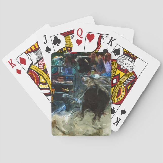 Rodeo Bull Ride Ending Abstract Impressionism Poker Cards (Back)