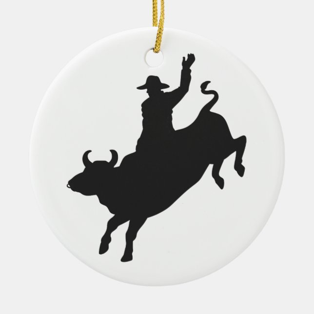 Rodeo Bull Ride silhouette Ceramic Ornament (Front)