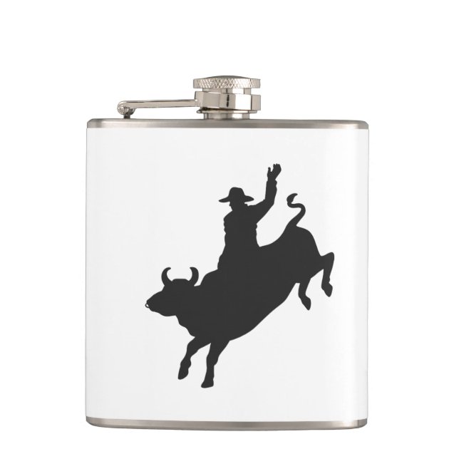 Rodeo Bull Ride silhouette Flask (Front)