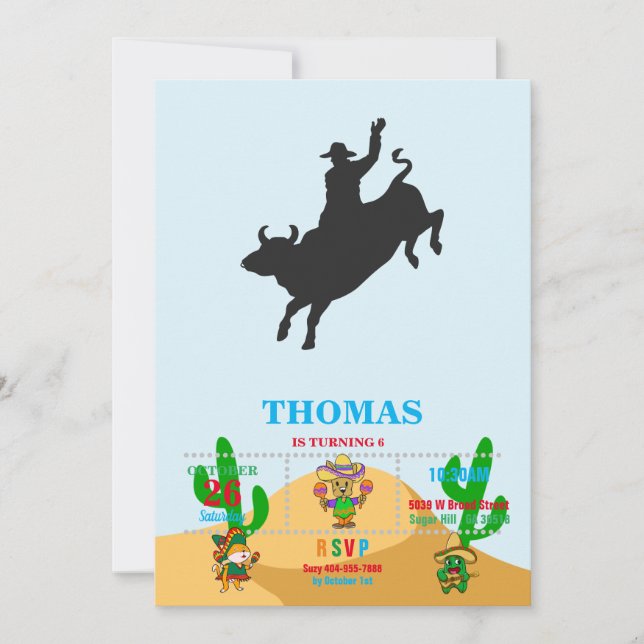 Rodeo Bull Ride silhouette Invitation (Front)