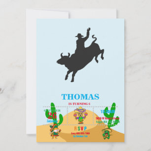 Rodeo Bull Ride silhouette Invitation
