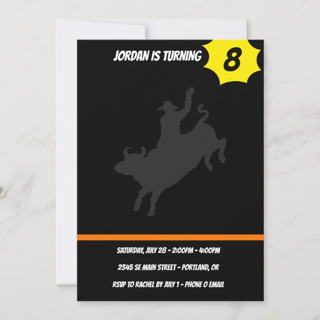 Rodeo Bull Ride silhouette Invitation (Front)