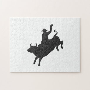 Rodeo Bull Ride silhouette Jigsaw Puzzle