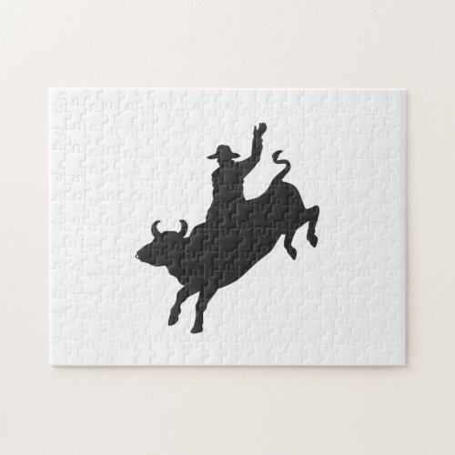 Rodeo Bull Ride silhouette Jigsaw Puzzle