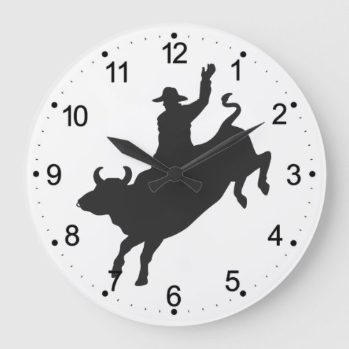 Rodeo Bull Ride silhouette Large Clock