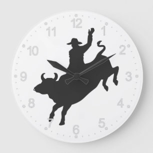 Rodeo Bull Ride silhouette Large Clock