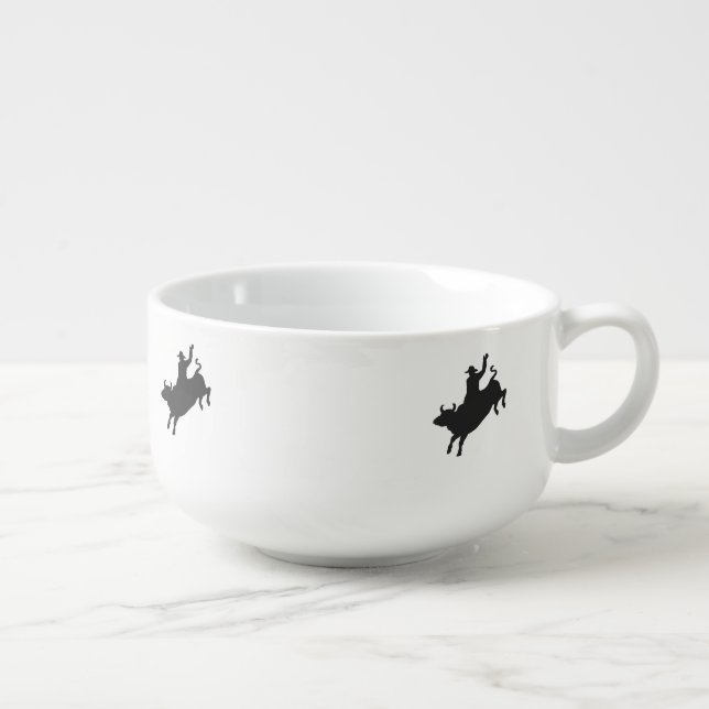 Rodeo Bull Ride silhouette Soup Mug (Left)