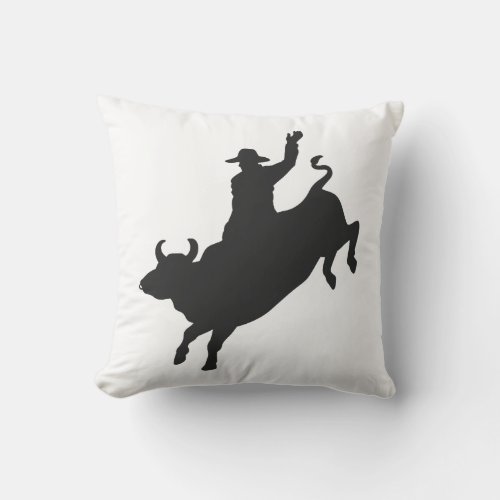 Rodeo Bull Ride silhouette Throw Pillow