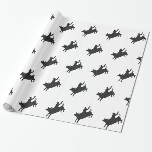 Rodeo Bull Ride silhouette Wrapping Paper