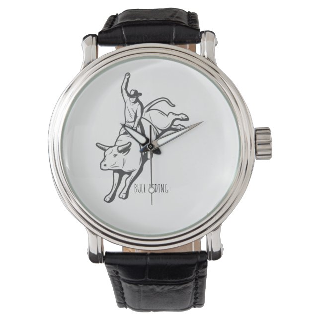 Rodeo Bull Rider Action Line Art Watch (Front)