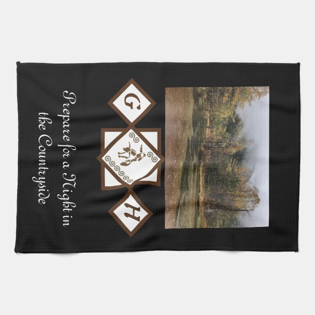 Rodeo Bull Rider and Longhorn Monogram Photo Kitchen Towel (Horizontal)