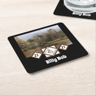 Rodeo Bull Rider and Longhorn Monogram Photo Square Paper Coaster