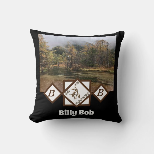 Rodeo Bull Rider and Longhorn Monogram Photo Throw Pillow (Front)
