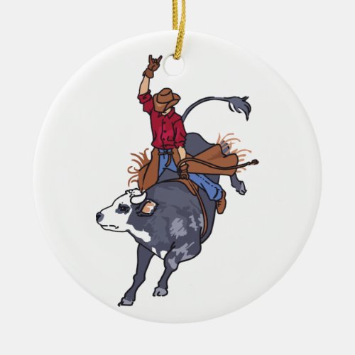 Rodeo Bull Rider Ceramic Ornament