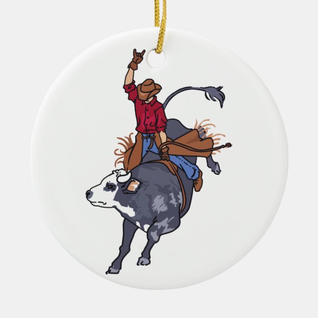 Rodeo Bull Rider Ceramic Ornament (Front)