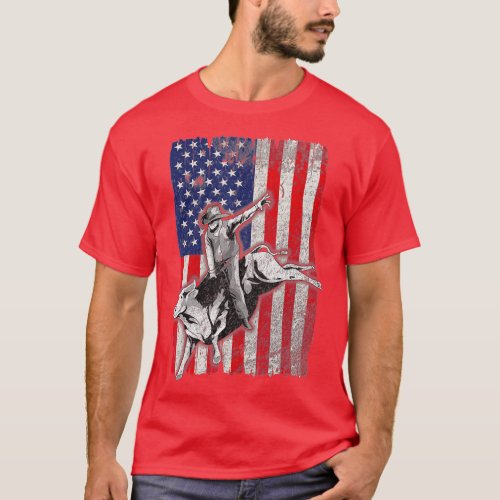 Rodeo Bull Rider Patriotic American Flag Cowboys M T_Shirt