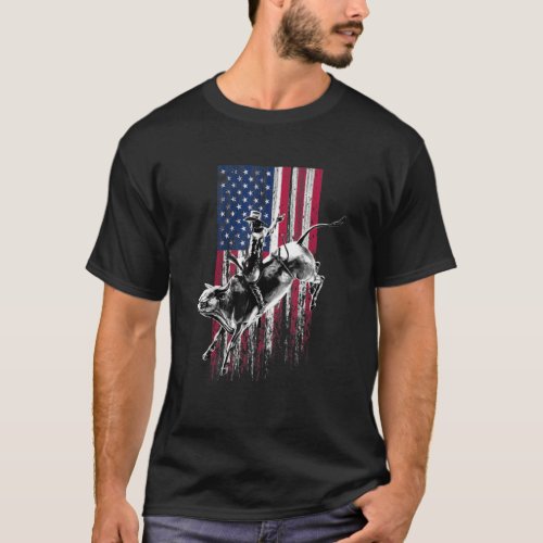 Rodeo Bull Rider Patriotic American Flag For Cowb T_Shirt