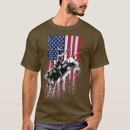 Rodeo Bull Rider Patriotic American Flag  for Cowb T_Shirt