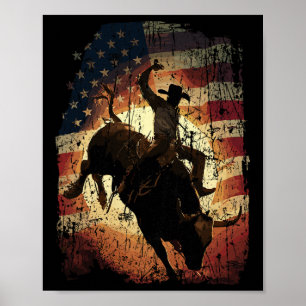 Rodeo Bull Rider Patriotic Cowboy Usa Flag Poster